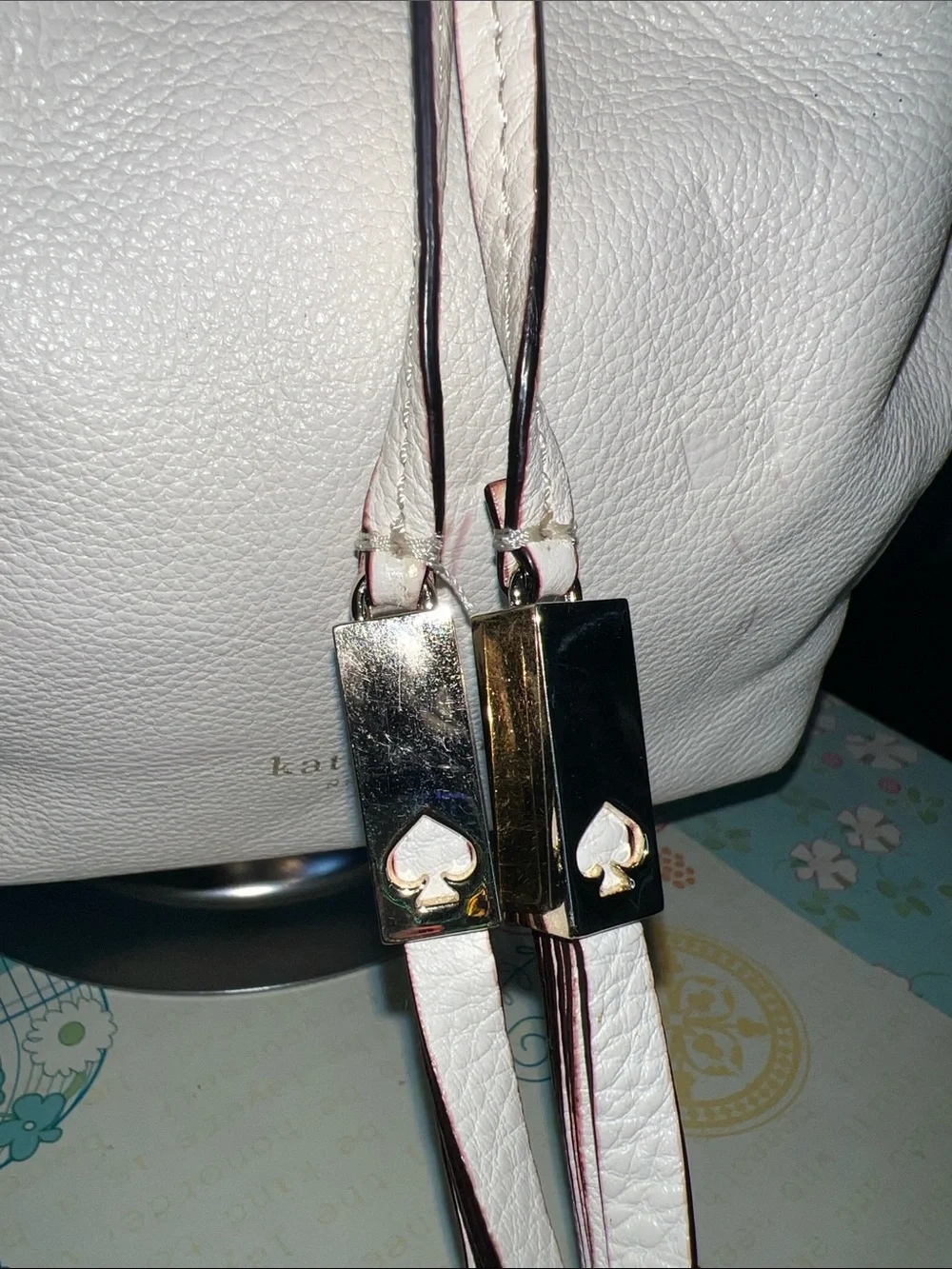 kate spade White Leather Drawstring Bucket Crossbody with Tassels